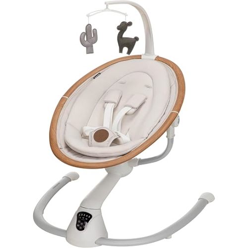 Maxi-Cosi Cassia Baby Swing, infant swing, automatic motion sensor, music, toys, recline, portable, 360 degree rotation, lightweight & foldable, Horizon Sand
