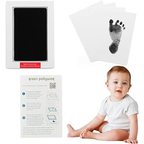 Green Pollywog Clean Touch Inkless Pad | Non-Toxic, Extra-Large | Baby Handprint and Footprint Kit | Safe Ink for Newborns | Paw Print Stamp for Dogs