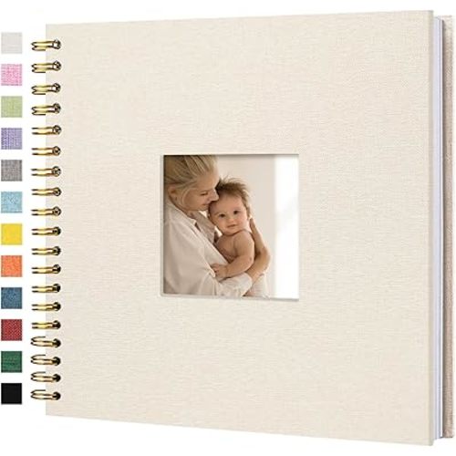 Scrapbook Photo Album Linen Cover, 10 x 10 Inch Hardcover Kraft White Pages Memory Book, for Travel Wedding Guest Book Christmas Baby Shower (20 Sheets/ 40 Pages,Beige)