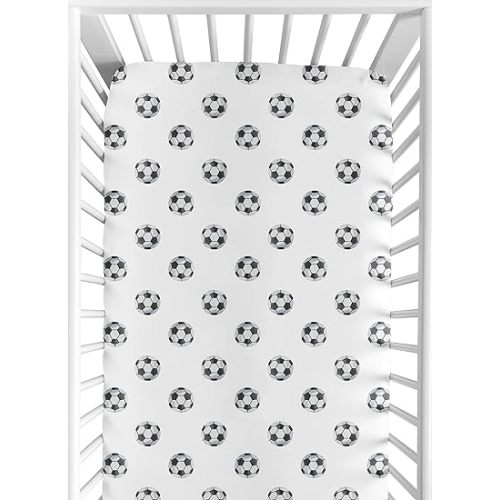 Sweet Jojo Designs Black and White Soccer Ball Boy Baby Fitted Crib Sheet for Infant Newborn Nursery Toddler Bed Room Standard Mattress - for Sports Theme Watercolor Vintage Sport Themed Collection