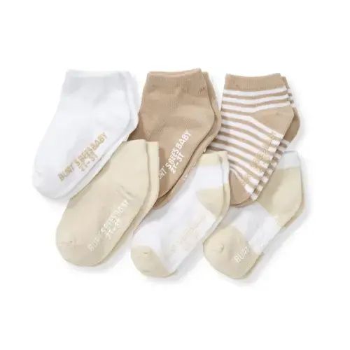 Solid and Stripes Organic Cotton Baby Ankle Socks 6 Pack Oat