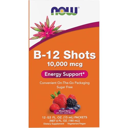 NOW Foods B-12 10,000mcg Shots 0.5 ounce 12 Count Box Mixed Berry
