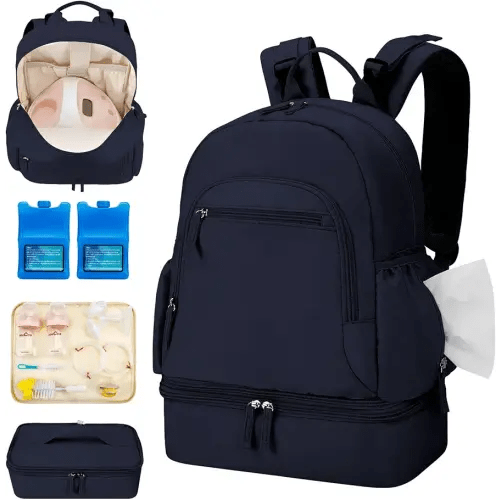 Breast Pump Backpack Fit for Spectra S1 and S2 with Removable Cooler Compartment, Pumping Bag for Pump Accessories, Breast Pump Bag for Work, Travel and Family Use Blue