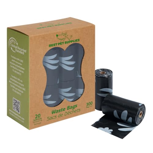 Best Pet Supplies Dog Poop Bags for Waste Refuse Cleanup, Doggy Roll Replacements for Outdoor Puppy Walking and Travel, Leak Proof and Tear Resistant, Thick Plastic - Black (Unscented), 300 Bags