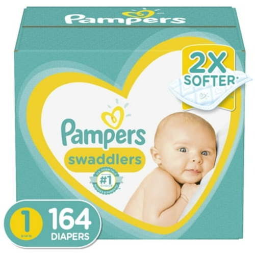 Pampers Swaddlers Newborn Diapers Size 1, 164 Count, 2x Softer, 12 Hours Protection, Wetness Indicator