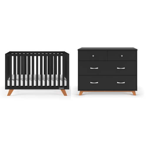 Child Craft SOHO Crib and Dresser Nursery Set, 4-in-1 Convertible Crib with 3-Drawer Dresser, Ebony, 2-Piece