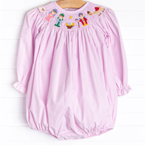 Away in a Manger Smocked Bubble, Pink – Stitchy Fish