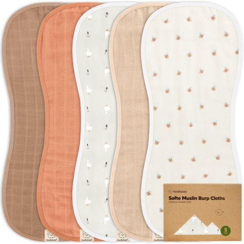 Keababies 5pk Organic Softe Muslin Burp Cloths For Baby Girls And Boys, Large Absorbent Burping Cloths For Babies, Baby Burp Clothes (the Wild)