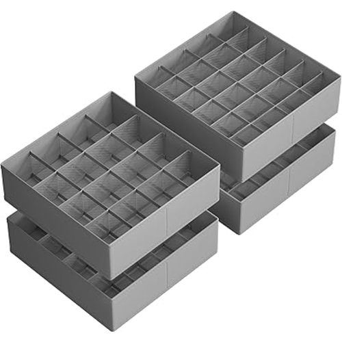 SONGMICS Set of 4 Drawer Organizers, Closet Organizers for Underwear, 80 Cells, Foldable Sock Holders, 11.8 x 11.8 x 3.9 Inches, for Storing Socks, Ties, Belts, Dove Gray URUS011G01