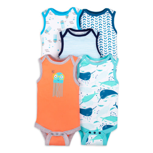 Little Star Organic Baby 5Pk Sleeveless Bodysuits, Size Newborn-24M