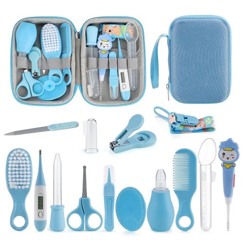OTTOLIVES Baby Healthcare and Grooming Kit, 15 in 1 Baby Shower Gifts with Nail File, Hair Brush Comb, Toothbrush, Nasal Aspirator, Baby Essentials Kit for Newborn Infant Girls Boys (Blue)