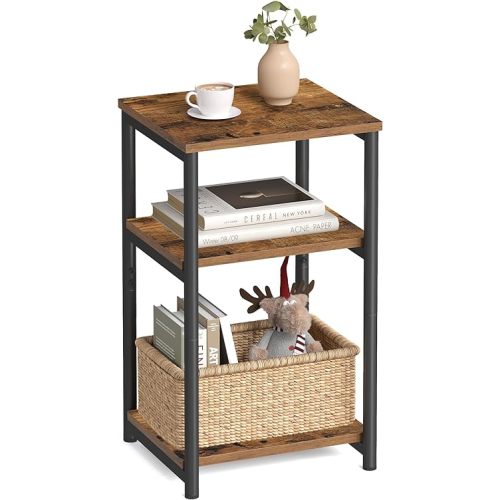 VASAGLE Side Table, Small End Table, Tall Nightstand for Living Room, Bedroom, Office, Bathroom, Rustic Brown and Classic Black ULET273B01