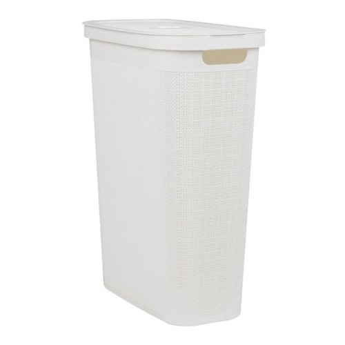 Mind Reader 40L Slim Laundry Hamper, Clothes Basket, Lid, Linen Design, Plastic, 18.5”L x 10.75”W x 23.5”H