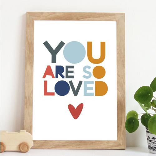 You Are Loved Print, Boys Nursery Prints, Boys Bedroom Prints, Playroom Prints, Boys Nursery Wall Art, Blue and Mustard, Nursery Wall Art