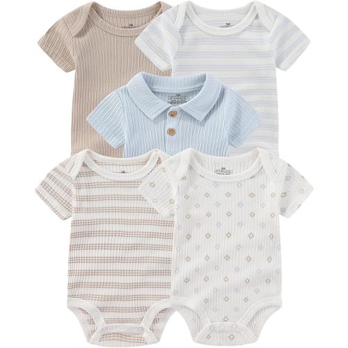 Baby Bodysuits Ribbed Mix Summer Newborn Boy Girl Clothes 5-pack