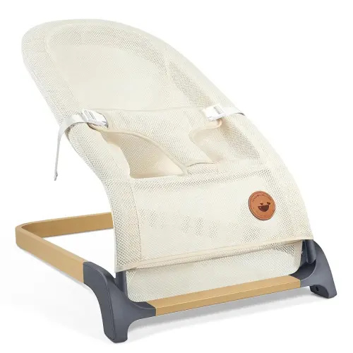 ANGELBLISS Baby Bouncer, Portable Bouncer Seat for Babies, Infants Bouncy Seat with Mesh Fabric, Natural Vibrations (Beige)
