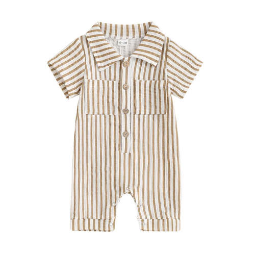 Baby Boy Striped Romper Short Sleeve Front Pocket Single-breasted Butt – August + Willow