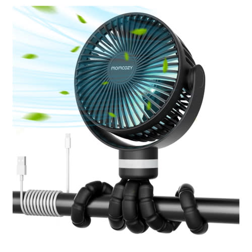 Momcozy Portable Stroller Fan, 8000mAh, 27H Ultra-long Battery Life, Detachable 4 Speed 360°Rotate, LED Night Light with 2 Modes, USB Rechargeable Handheld Cooling Fan for Travel, Car Seat, Bedroom