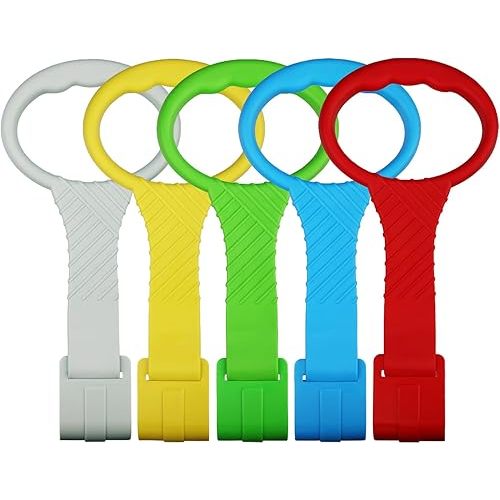 5PCS Baby Playpen Pull Up Rings - Premium Pull Up Handles for Baby Playpen - Plastic Walking Exercises Assistant Stand Up Rings for Infants Babies Toddler - Ergonomic Handles - 5 Colors