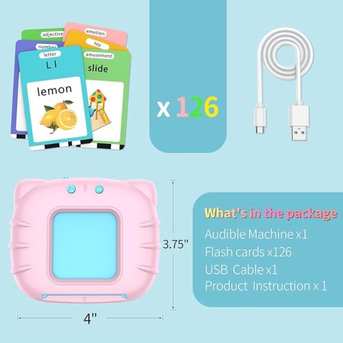 Learning-Toys, ABC Talking-Flash-Cards 252 Sight Words, Preschool Montessori-Toys for Kids, Educational Toddler-Toys for 2 3 4 5 6 Years Girls, Birthday Gifts, Pink - Basic Version(abc+123-252Words)Pink