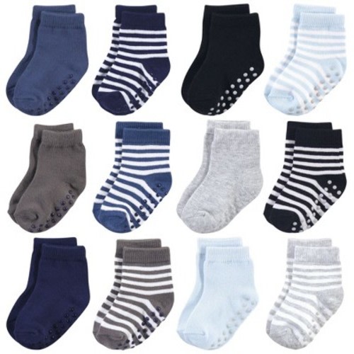 Touched by Nature Baby and Toddler Boy Organic Cotton Socks with Non-Skid Gripper for Fall Resistance, Blue, 6-12 Months