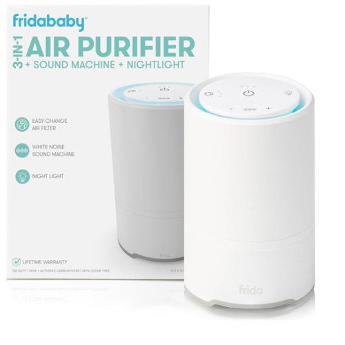 Frida Baby 3-in-1 Baby Air Purifier for Allergy Relief, Sound Machine for Sleeping + Nightlight, HEPA Filter Purifier for Bedroom with 3 Fan Speeds, Easy-Change Filter, Auto-Off Timer