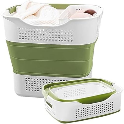 collapsible laundry baskets,Big foldable laundry basket plastic,Space saving,with small basket and handles,For Clothes in Dorm and Family,Pop Up Storage Container/Organizer