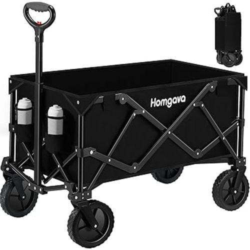 Collapsible Folding Wagon Cart 150L, Heavy Duty Garden Cart with All Terrain Wheels,Portable Large Capacity Utility Wagon Cart for Camping Fishing Sports Shopping,Black