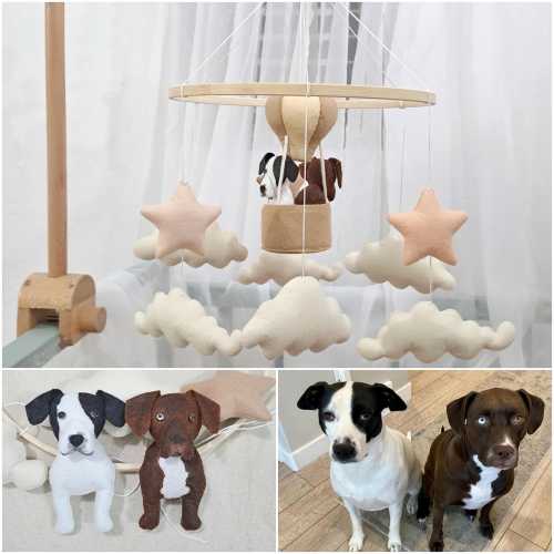 Custom Dog Mobile, Hot Air Balloon Baby Mobile, Personalized Dog Mobile Nursery, Dog Nursery Decor, Puppy Baby Mobile