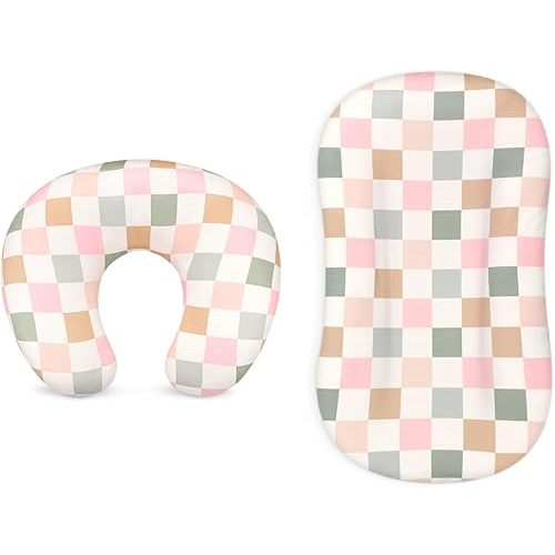 Nursing Pillow Cover, Baby Lounger Cover for Boys and Girls, Colorful Checkered