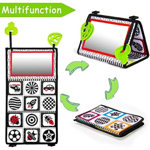 teytoy Tummy Time Floor Mirror, Newborn Toys Infant Toys 0 3 Months Brain Development High Contrast Baby Toys Black and White, Baby Mirror Tummy Time Toys for Infants Sensory Baby Toy 0-6 Months Gift