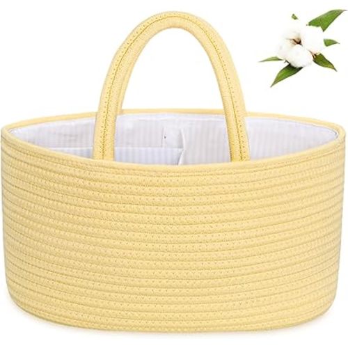 ABenkle Diaper Caddy Organizer, Boho Rustic Cotton Rope Nursery Baby Basket, Changing Table Organizer for Baby Diaper Storage and Baby Shower