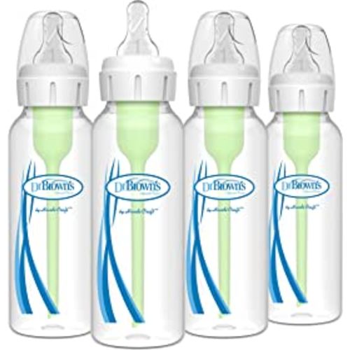Dr. Brown’s Natural Flow® Anti-Colic Options+™ Narrow Baby Bottles 8 oz/250 mL, with Level 1 Slow Flow Nipple, 4 Pack, 0m+