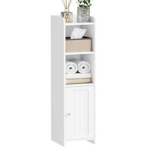BEWISHOME Small Bathroom Cabinet, Narrow Storage Cabinet with Anti-Tip & Adjustable Shelves,Bathroom Organizers and Storage Cabinets for Small Spaces, 7.9 x 7.9 x 31.5 Inches,White YYG06W