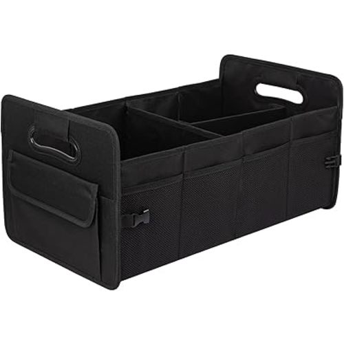 JiatuA Car Trunk Organizer, Car Organizers and Storage Collapsible Multi Compartment Container Box, Adjustable Car Accessories for SUV Sedan Truck, Standard Size, Black