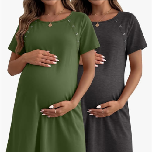 Huukeay 2 Pack Labor and Delivery Hospital Gown Women Nursing Birthing Maternity Dress 3 In1 Breastfeeding Buttons Pjs Robe