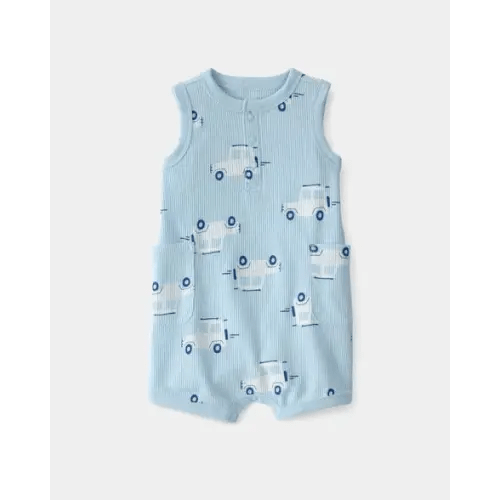 Baby Boy Car Waffle-Knit Sleeveless Romper - Blue | Carter's