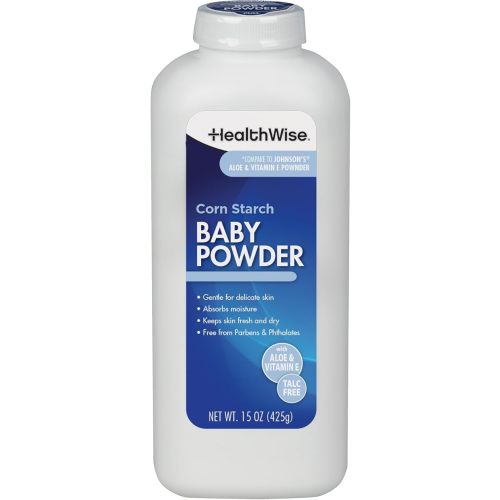 HealthWise Corn Starch Baby Powder | Aloe + Vitamin E | Talc Free | Paraben & Phthalate Free | Absorbs Moisture | 15 oz (425g)