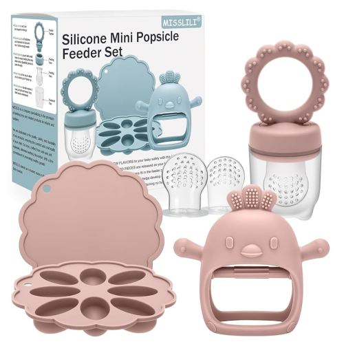 Baby Silicone Fruit Food Feeder Pacifier & Breastmilk Popsicle Freezer Molds,BPA Free Baby Food Storage Containers Frozen Ice Tray for Baby Feeding Safely, Infant Fruit Teething Toy (Pink)