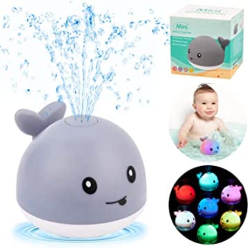 EYKOOW Whale Baby Bath Toy, Light Up Bath Toys for Kids, Rechargeable Whale Bath Toy Sprinkler Bathtub Toys for Toddlers Infant Kids, Induction Sprinkler Bathtub Shower Swimming Pool Toys(Grey)