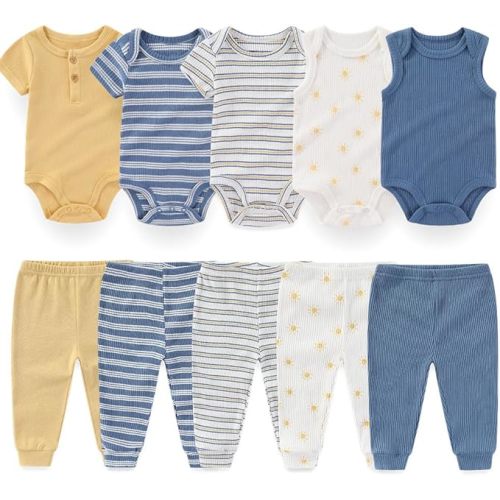 Kiddiezoom Newborn Baby Layette Set 10-Piece with Bodysuits and Pants Set for Unisex Baby Gift Sets