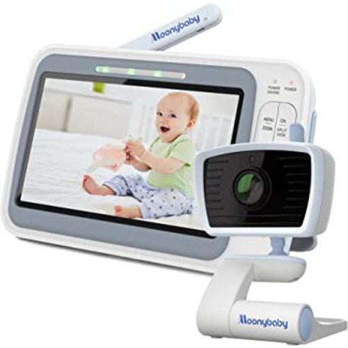 Moonybaby 5" HD A.N.R. (Auto Noise Reduce) Baby Monitor with Camera and Audio, Model: QuadView 30, No WiFi, 20 Days Battery Life in ECO Mode, Long Range, 2-Way Audio, Lullaby, Room Temperature Display