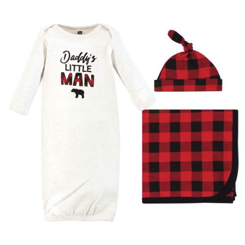 Hudson Baby Infant Boy Gown, Swaddle Blanket and Cap or Headband, Daddys Man, 0-6 Months