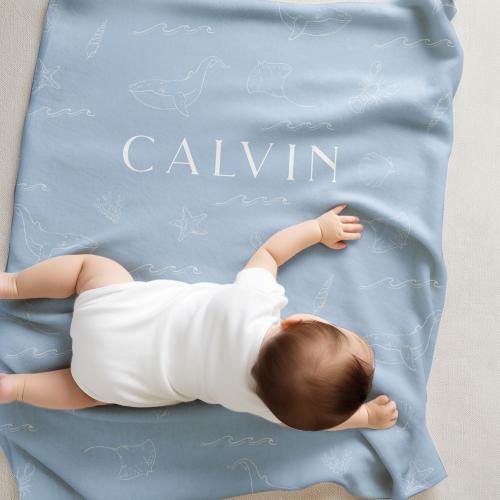 Personalized Blanket Ocean Theme Nursery Decor Baby Custom Name Blanket Boy Whale Nursery Crib Bedding Minimalistic Baby Blanket Sea Animal