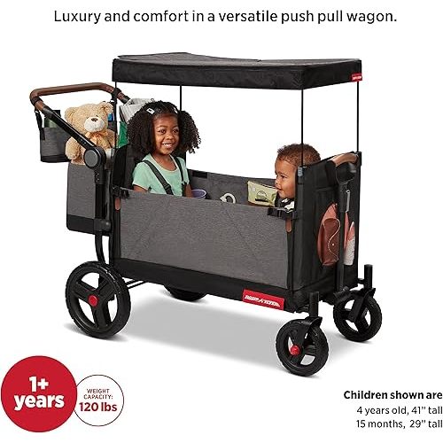 Foldable Wagon, Baby Stroller, Rolling Cart, Beach Cart, Outside Toys for Toddlers 1-3, Radio Flyer Atlas Stroller Wagon for Kids Ages 1+ Years, Gray