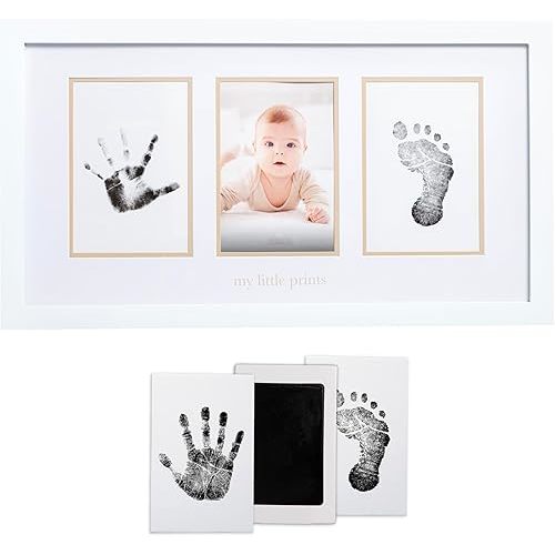 Pearhead Baby Hand and Footprint Kit - Inkless No Mess Clean-Touch Ink Pad, Newborn Keepsake Frame, Nursery Decor Essentials, Perfect Shower Gift for Boys and Girls, Beige Mat