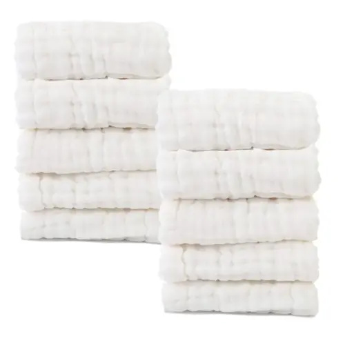 Baby Muslin Washcloths- Natural Organic Cotton Baby Wipes - Soft Newborn Baby Face Towel for Sensitive Skin- Baby Registry as Shower Gift, 10 Pack 10x10 inches By MUKIN (White)