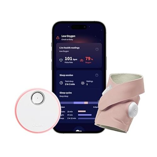 Owlet Dream Sock – Smart Wearable Baby Monitor, Infant SpO2 Monitor Tracks Heart Rate & Oxygen - Parents Receive Alerts, Sleep & Health Insights via App - Dusty Rose