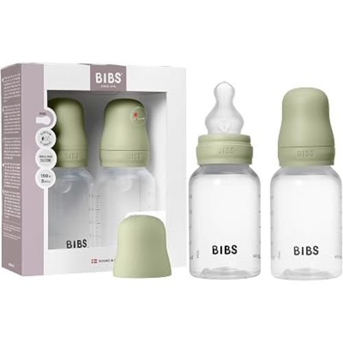 BIBS Baby Bottles 2-Pack, 5 Oz, Round Silicone Nipple, Anti-Colic System for Gas Reduction. BPA-Free, Lightweight & Easy to Clean, Suitable for Newborns 0+ Years - 150ml (Pack of 2) Sage