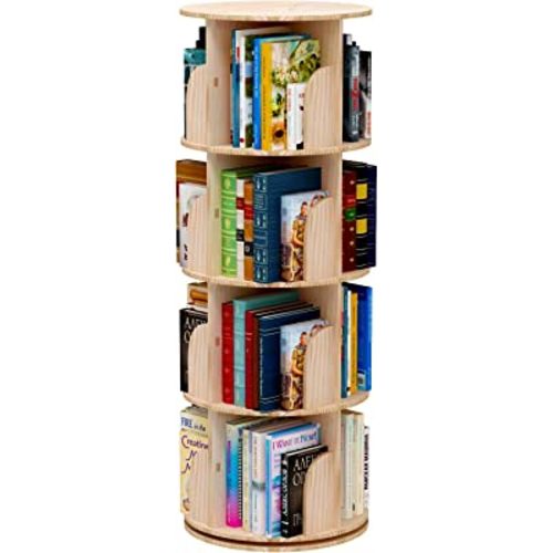 Rotating Bookshelf 360 Degrees, 4 Tier Stackable Solid Wood Bookshelf Organizer, Storage Display Rack Floor Standing Bookcase for Kids&Adults (51"x18"x18")…